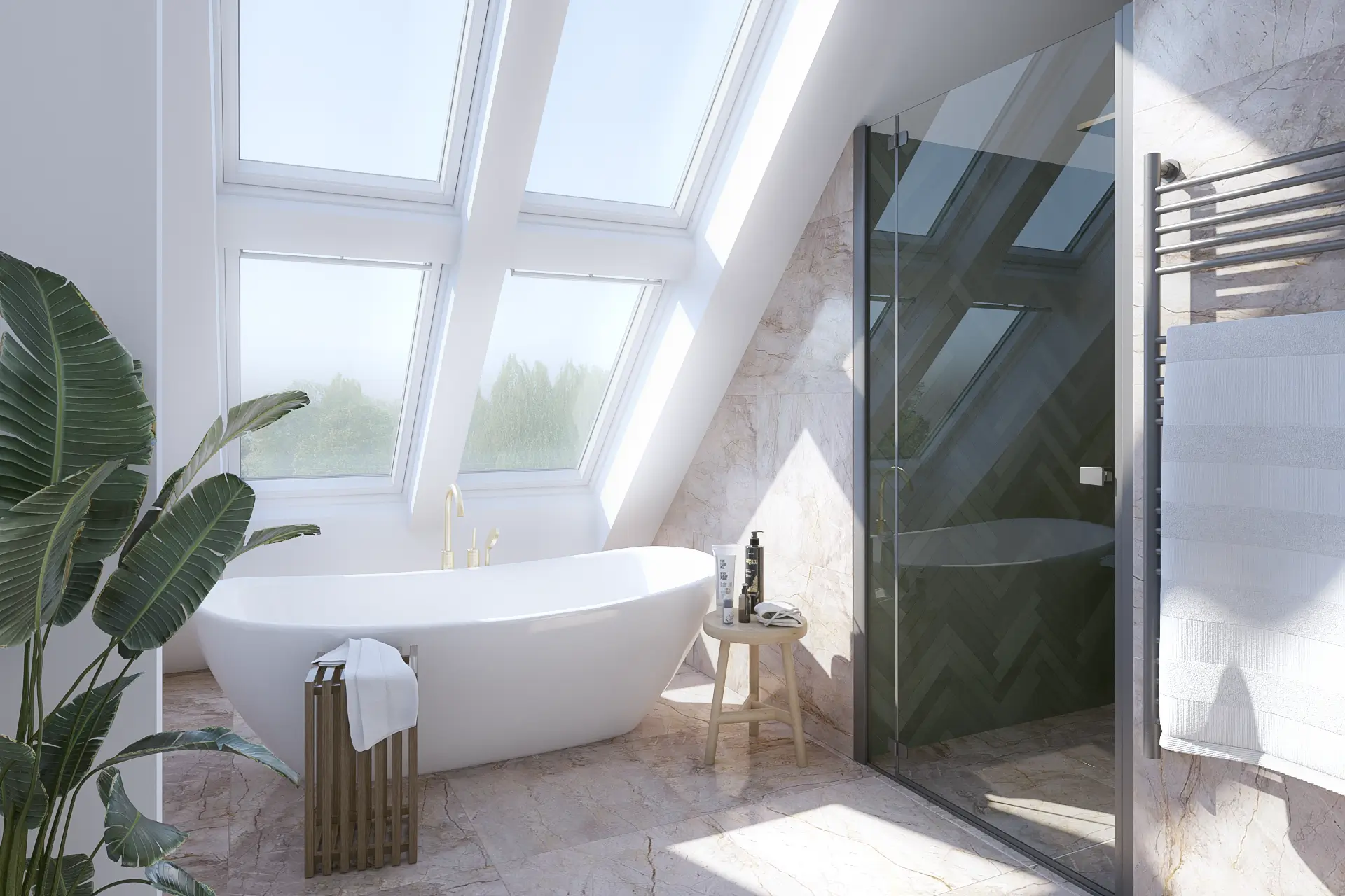 Badezimmer mit Dachfenster